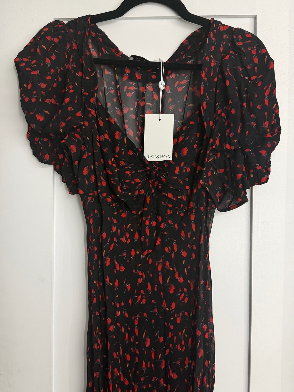 Rat & Boa Black Blouse with Red Petal Print